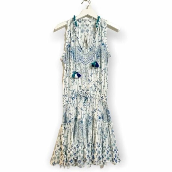 NWT Poupette St. Barth Clara Blue Parrot Mini Dress size L - Picture 3 of 15